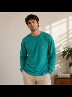 Southern Tide Teal Long-Sleeve Pocket Tee